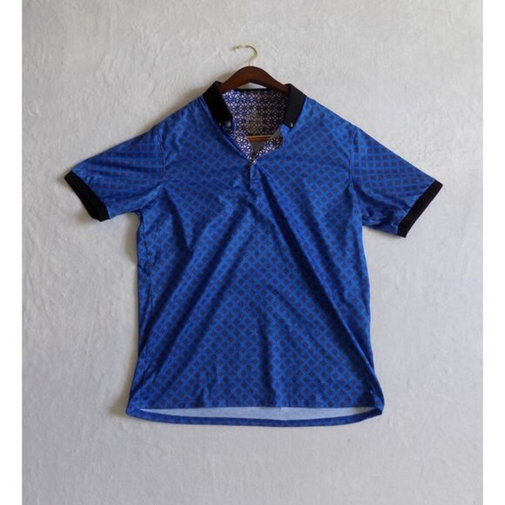 Men's Anti-UV Moisture Wicking Golf Polo - Short‎ Sleeve Blue Stretch Shirt (L)